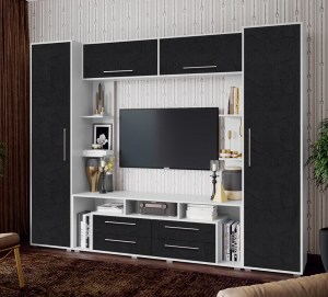 Гостиная Гармония МДФ (Миф) Пластер Блэк/Белый